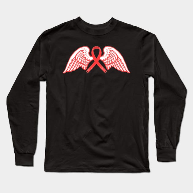 Red Awareness Ribbon with Angel Wings Long Sleeve T-Shirt by CaitlynConnor